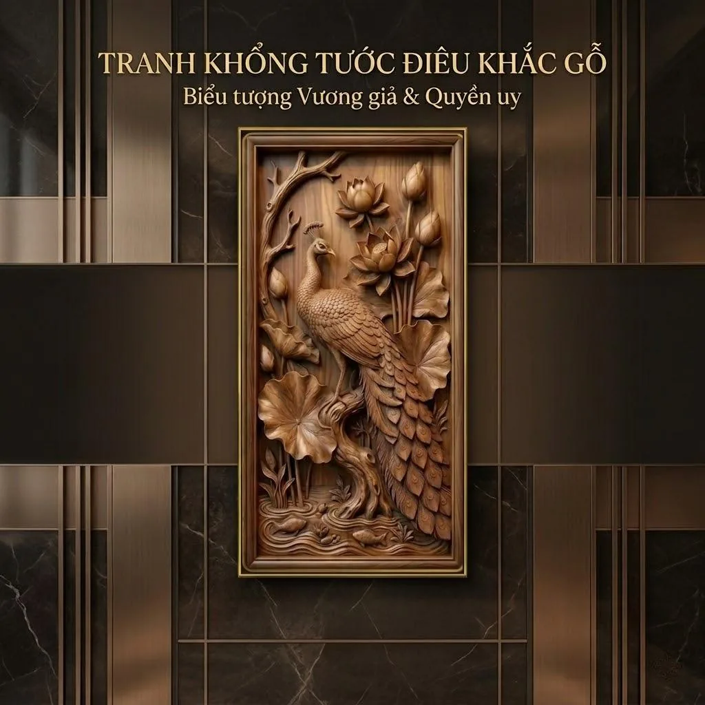 Tranh Tráng Gương Khổng Tước Treo Tường